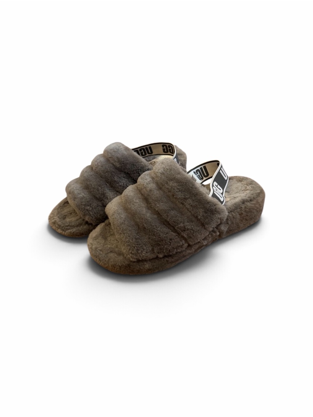 UGG Women's Gray Plush Fur Slingback Slide Slippers